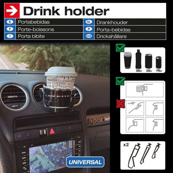 Soporte Bebidas Coche Universal Para Coche, Soporte para Botellas, Latas, Vaso Cafe, Para Rejilla de Ventilación de Coche