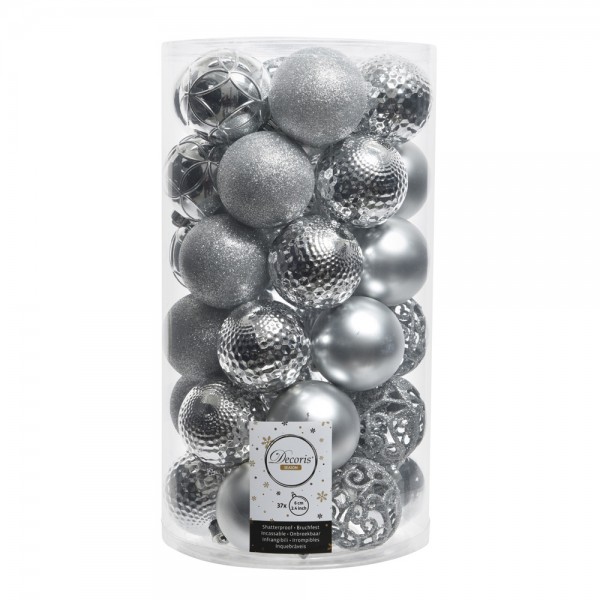 Bolas decoración árbol navidad ø6 cm, plata, tubo 37 uds