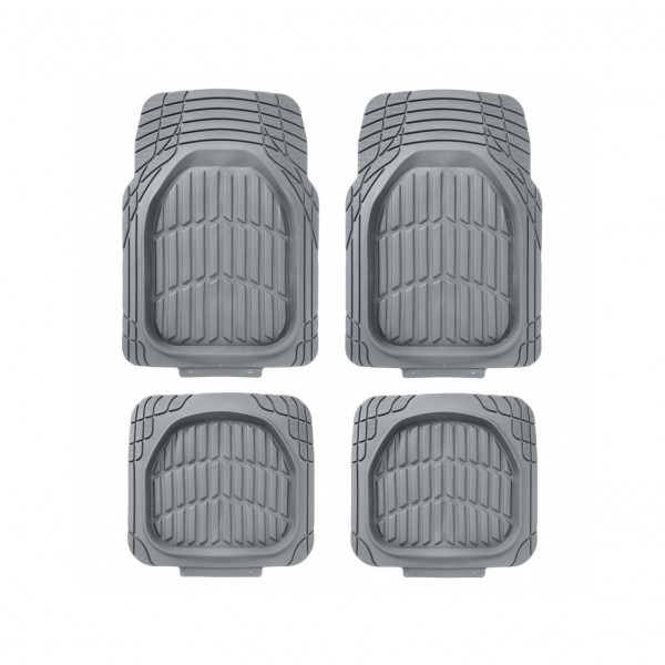 Set de 4 Alfombras Universales, Delanteras y Traseras con Antideslizante y Recortables, Gris (Sand), SIN Puente