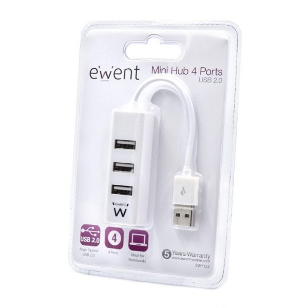 Ewent ew1122 mini-hub usb 4 puertos blanco